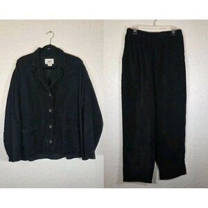 FLAX by JEANNE ENGLEHART Women's Button Corduroy Set Black Large